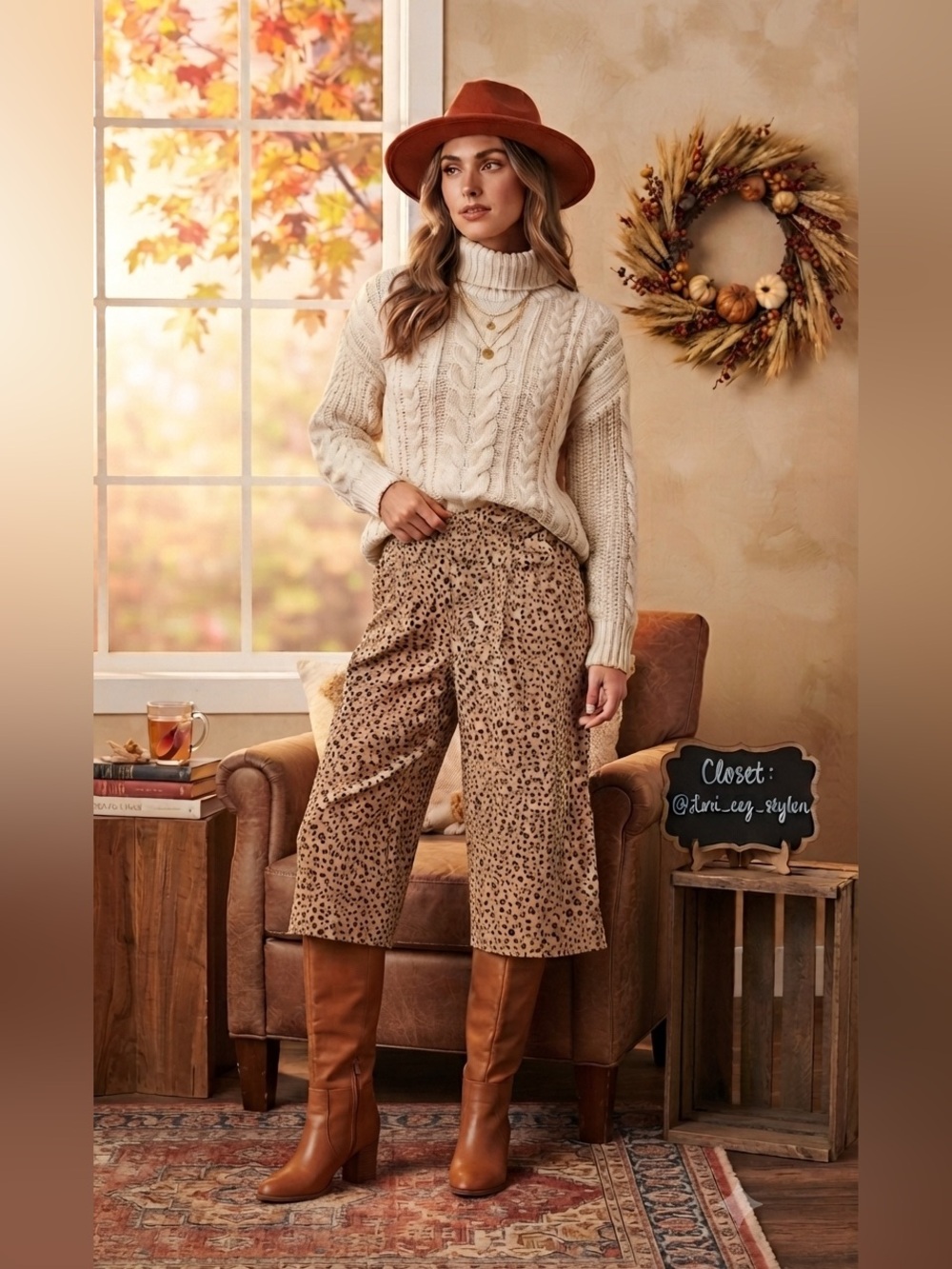 Sunday Best Tan Leopard Print Wide-Leg Cropped Pants